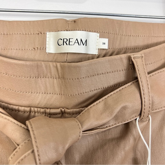Cream Beige Faux Leather CRTorid Baggy Front ties Pant women size 38 Medium - Picture 10 of 14